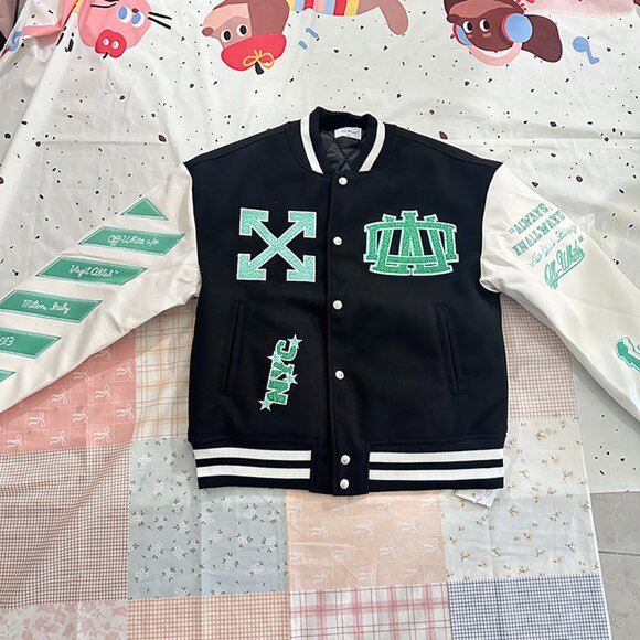 Off-White Men's Black And White Baseball Jacket - Picture 1 of 8